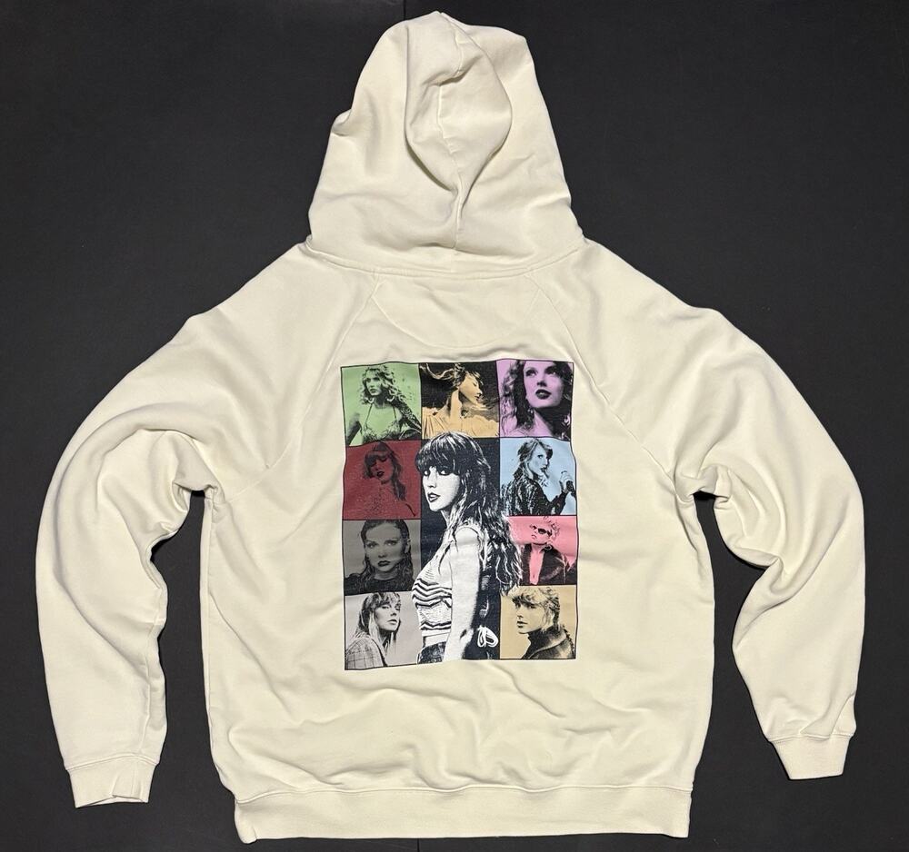 Taylor Swift The Eras Tour Beige Oversized Hoodie Sz L *SMALL HOLE* SUPER CLEAN